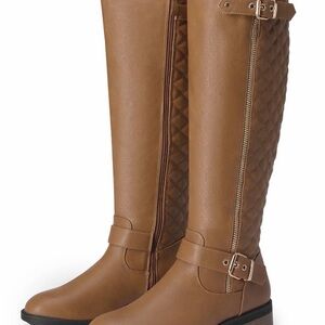 NWOB Dream Pairs Women’s Tan Low Heel Quilted Knee-High Riding Boots US 11